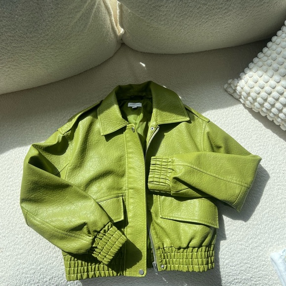 Topshop Green Faux Leather Jacket Size XS 0-2 - Picture 2 of 4